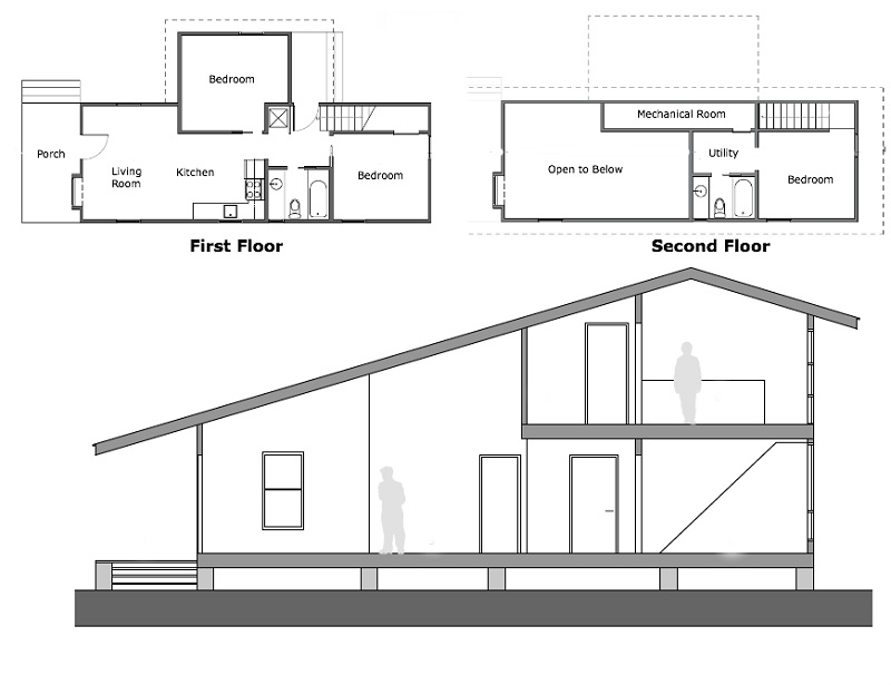 Half second-stories accommodate additional living space, while maintaining the original building footprints (Courtesy of bcWORKSHOP).