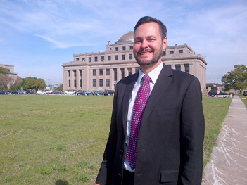 Patrick J Pontius, Executive Director of the White House Council on Strong Cities, Strong Communities, (SC2), standing in front of the Capitol building in Gary, Indiana.