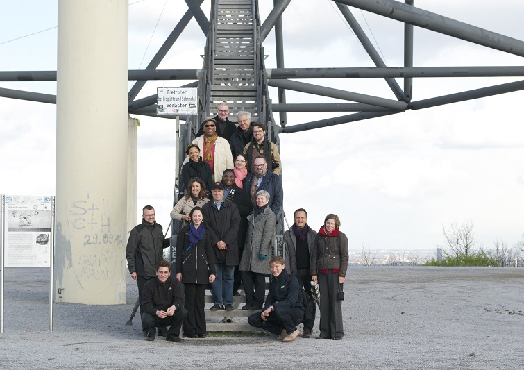Image of U.S. and German D4C participants posing at The Tetrahedron, a landmark in Bottrop, Germany that honors the post-mining redevelopment of the region.