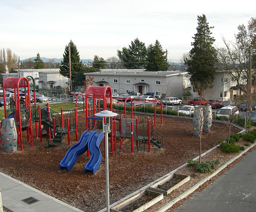 Image of a housing project and playground in Seattle, Washington.