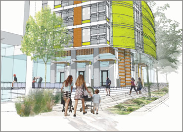 A rendering of the CURVe housing development.