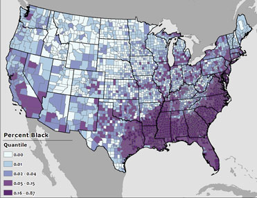 Exhibit 1: Distribution of the Black Population for the Contiguous 48 States - Quantile Classification