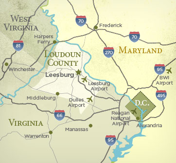 Map showing Loudoun County’s regional location and proximity to Dulles Airport create unique economic opportunities.