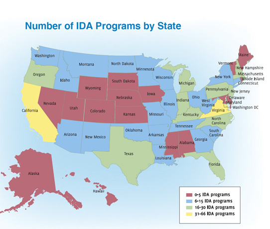 Source: “Find an IDA Program Near You,” The Corporation for Enterprise Development website (cfed.org/programs/idas/directory_search/). Accessed 19 November 2012.