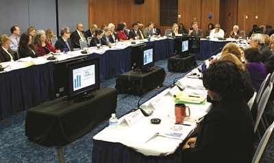 Secretary Shaun Donovan leads a HUDStat meeting in Washington, DC.
