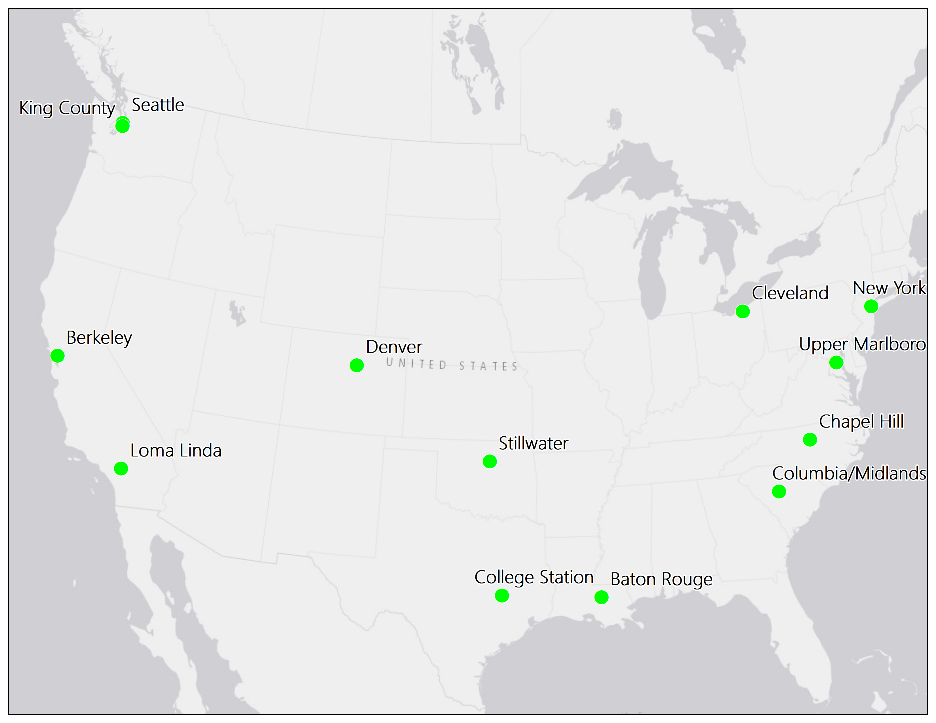 A map of the locations of OREM’s 2020 Research Awardees.