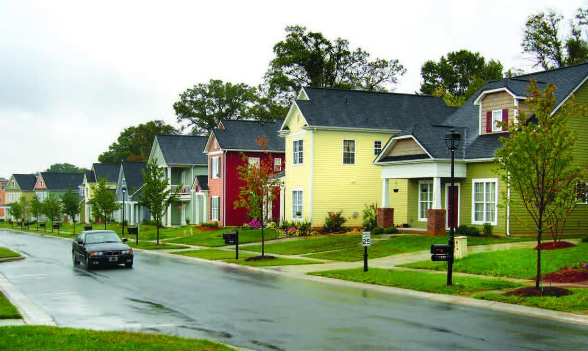 A row of single-family homes.