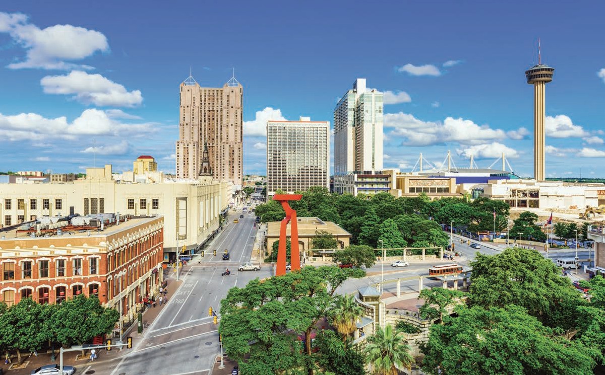 An aerial view of downtown San Antonio, Texas.