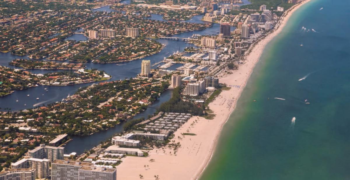An aerial view of a coastal city in southeast Florida.