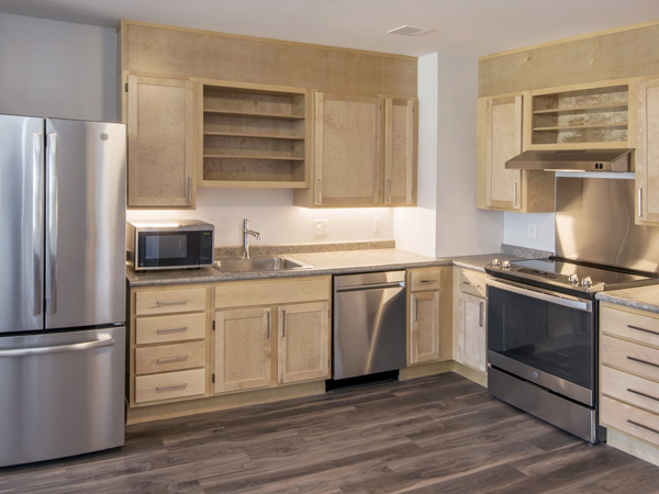 Image of a modern apartment kitchen. 