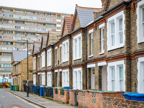 Photo of English terraced houses.