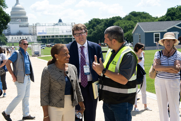 Photo of HUD Deputy Secretary Adrianne Todman with Todd M. Richardson, General Deputy Assistant Secretary, Office of Policy Development and Research, and CEO of Black Buffalo 3D, Michael Woods.