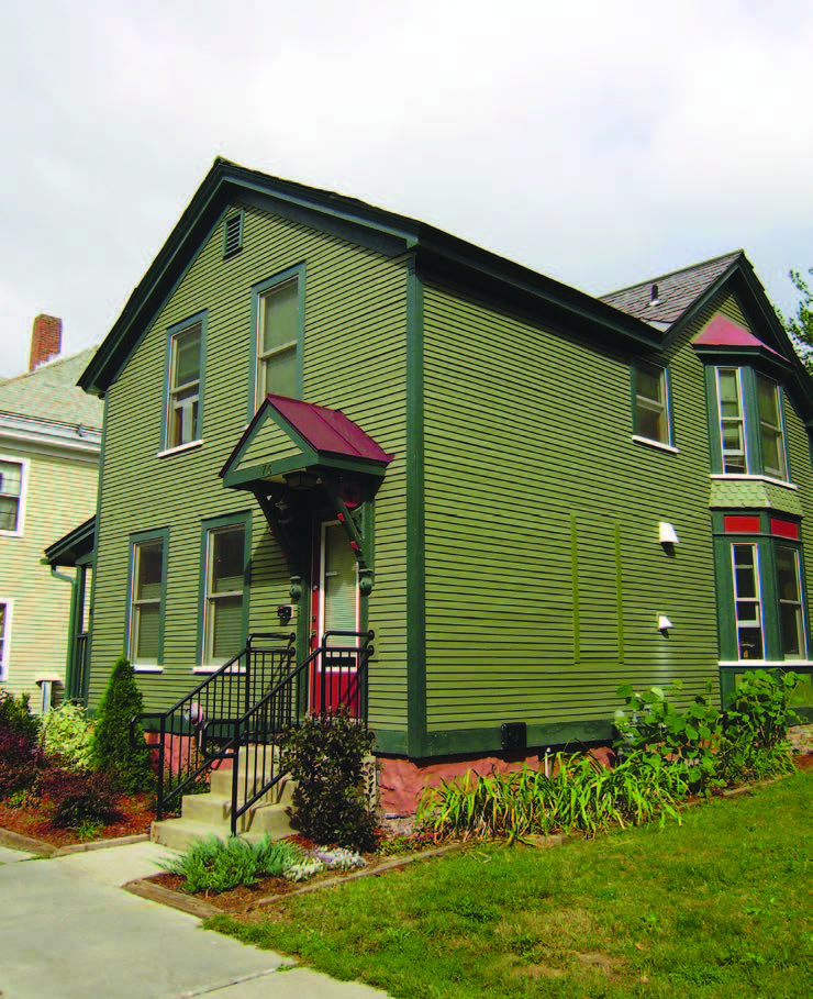 Front and side views of a transitional housing facility for women. Front and side views of a transitional housing facility for women.