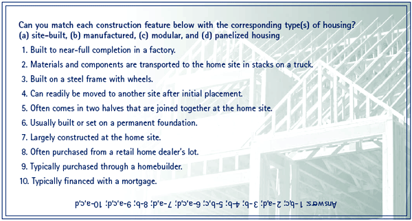 A matching chart for types of housing.