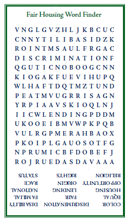 Fair Housing Word Finder.
