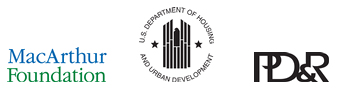 PDR, MacArthur Foundation, US Department of Housing and Urban Development Logos