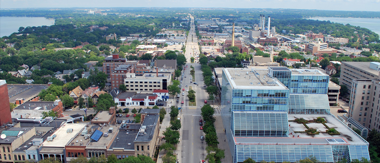 Aerial view of Madison, Wisconsin.