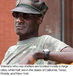 A homeless veteran dressed in camouflage.