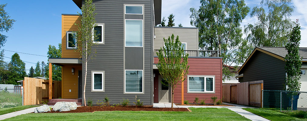 Photograph of a two-story duplex home.