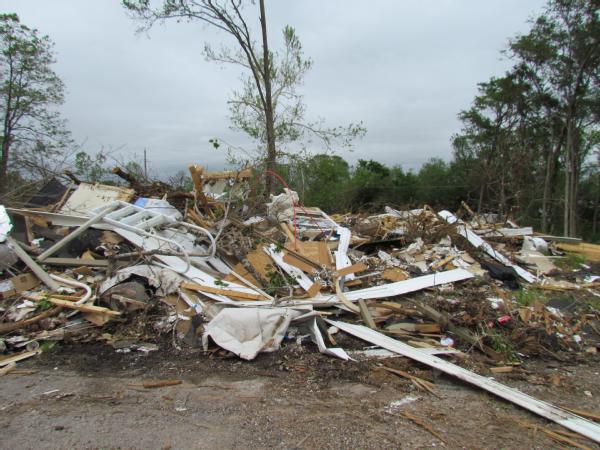 Image of Tushka, Okla., April 26, 2011 -- A tornado hit the town of Tushka on April 14, destroying homes. Jeannie Warner/FEMA.
