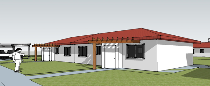 Image of the east-facing entry vestibules and porches that will improve thermal comfort and align with the Nez Perce tradition.