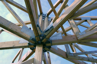 The roof truss on an octagon house.