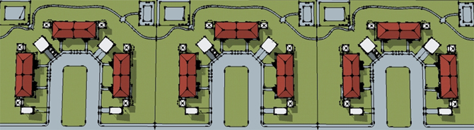 Image of an aerial view of the proposed design of NPHA's new construction project of nine duplexes in Lapwai, Idaho.