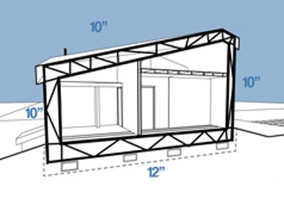 Image of a cross-section of the Buckland home, highlighting the integrated truss formed by the floor, wall, and roof structure. Image of a cross-section of the Buckland home, highlighting the integrated truss formed by the floor, wall, and roof structure.