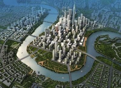 An image of Rendering of the Yujiapu District as a Low Carbon Model Town.