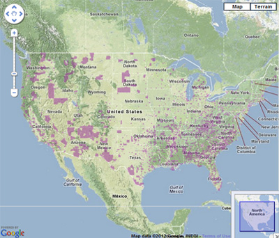 Map of U.S. showing Qualified Census Tracts