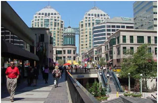 A transit hub in downtown Oakland, California.