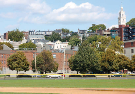 Mixed-income developments integrated among other housing and a park in South Boston.