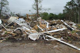 Tushka, Okla., April 26, 2011 -- A tornado hit the town of Tushka on April 14, destroying homes. Jeannie Warner/FEMA.