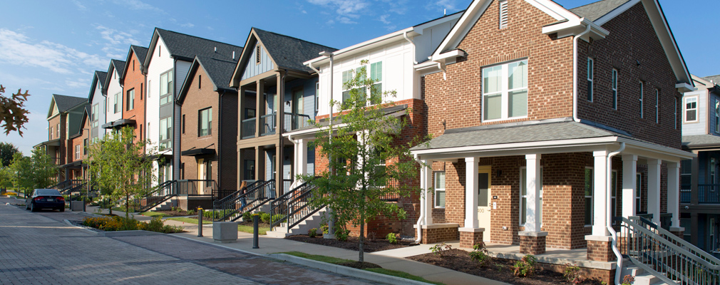 Photograph of townhouses along the woonerf. 