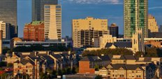 Cityscape of Fort Worth, Texas in early evening light.