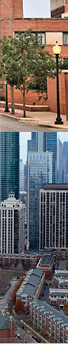 Overlay background image of a city buildings