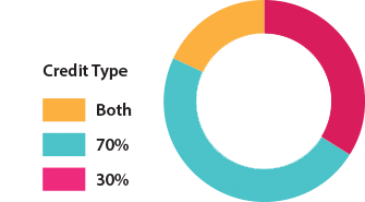 A pie chart showing the percent of units placed in service in 2019 based on credit type.