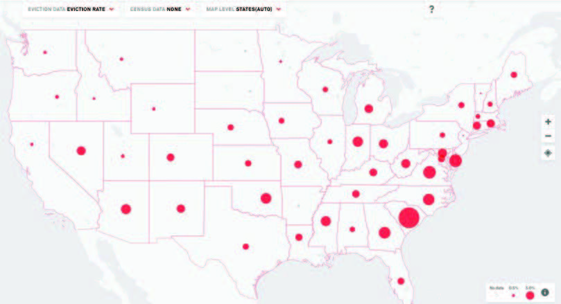 A map of the United States with red dots of varying sizes on each state.