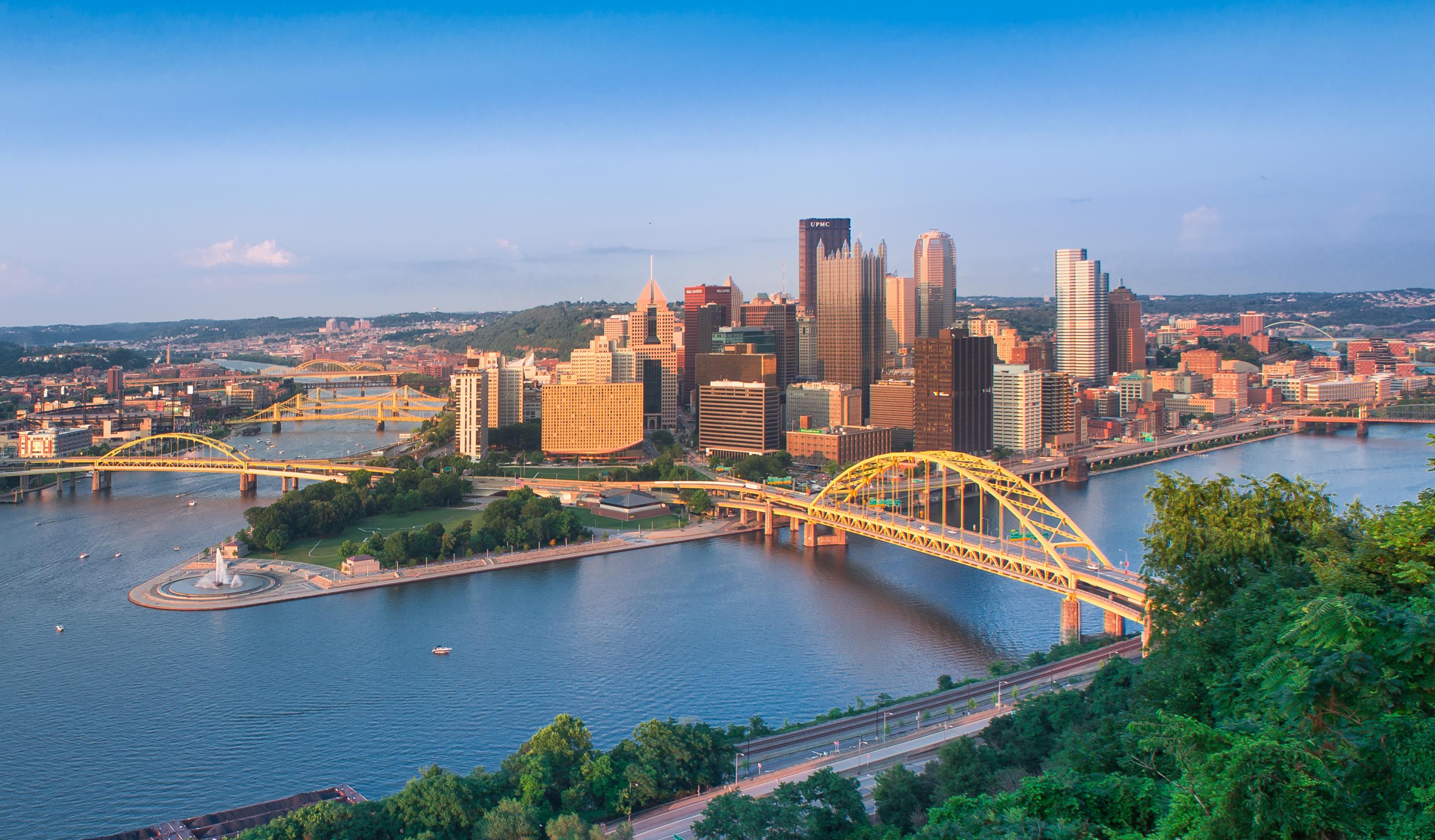 Aerial view of the city of Pittsburgh.