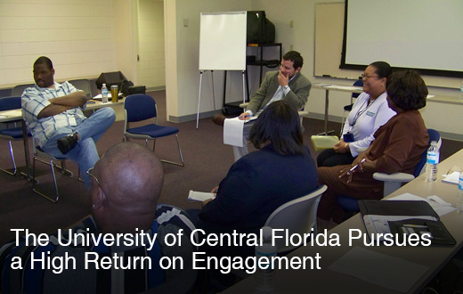The University of Central Florida Pursues a High Return on Engagement Photograph of six people sitting in a circle in a meeting room.