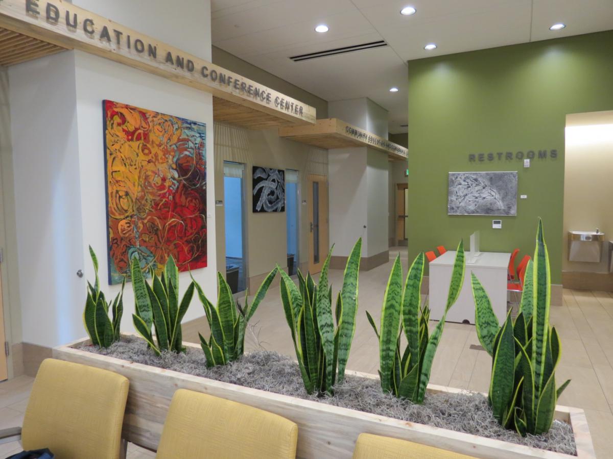 Photograph of a waiting area with seating.