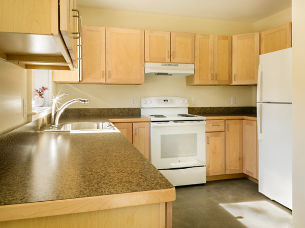 Interior image of an apartment kitchen.