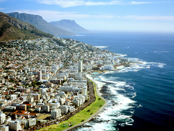 Aerial photograph of the coastline of the city of Cape Town, South Africa.