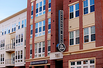 An exterior photo of the Arlington Mill Residences.