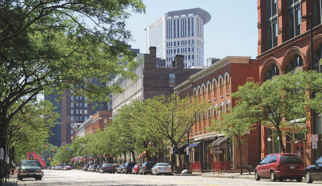 A photo of the warehouse district in downtown Cleveland.