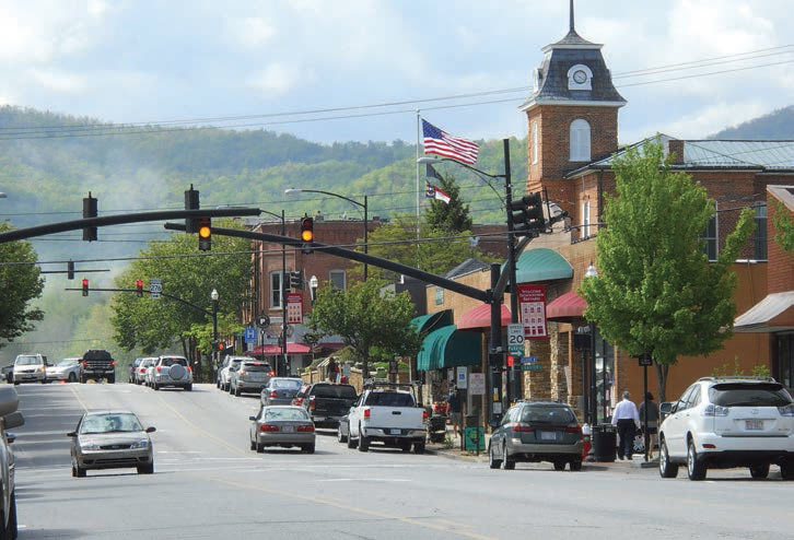 A view of the main street in Brevard, North Carolina.