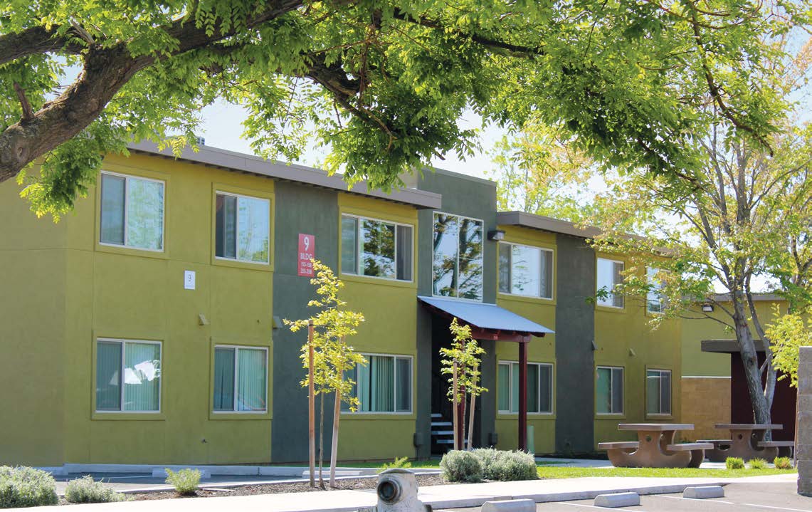 A front view of Garden Village apartments.