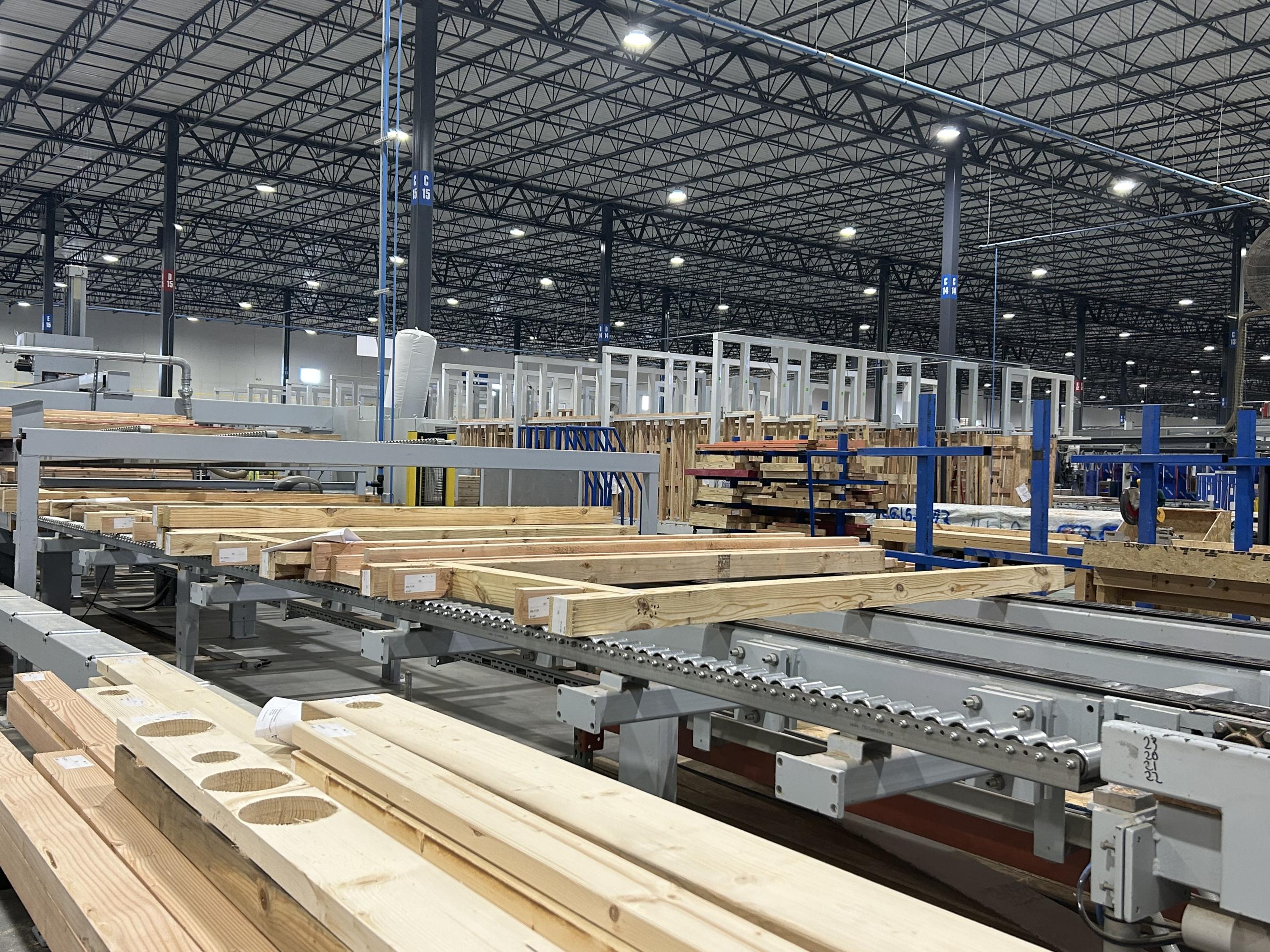 Timber panel assembly line. 