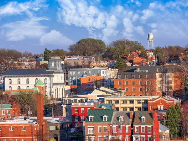 Photo of multiple buildings in a neighborhood.