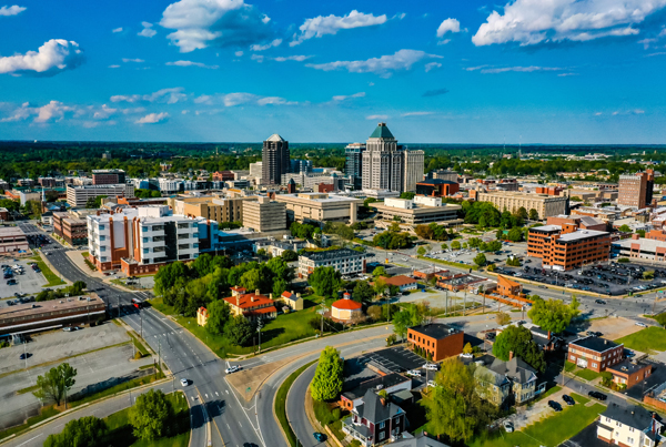 Aerial view of Greensboro, North Carolina.